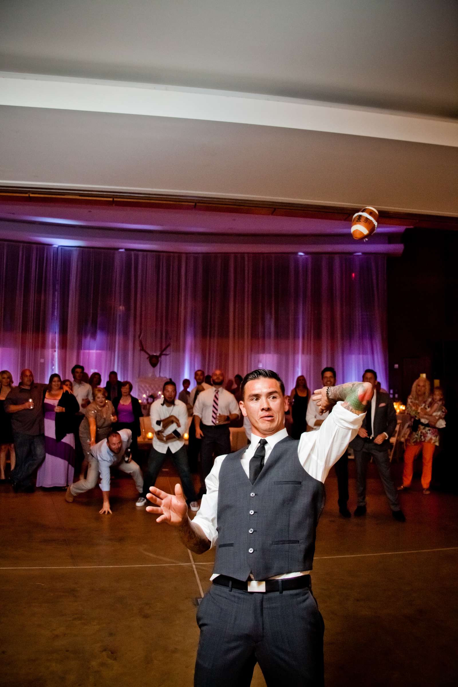 Bouquet and Garter Toss at Scripps Seaside Forum Wedding coordinated by Carmin Designs, Kelly and Jodie Wedding Photo #53 by True Photography