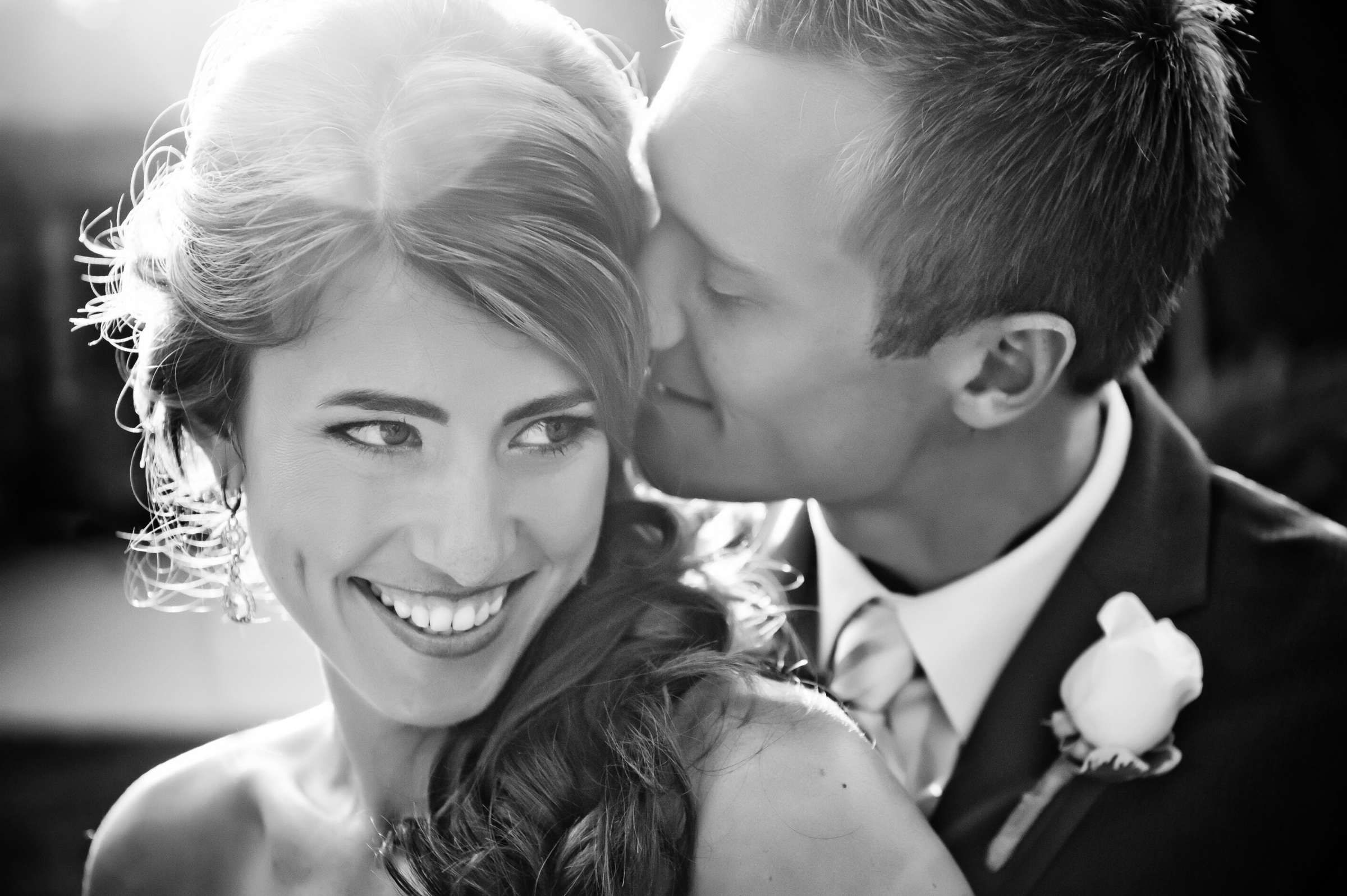 Bride and Groom, Black and White photo at Estancia Wedding coordinated by CBS Weddings, Kaslin and Andy Wedding Photo #1 by True Photography