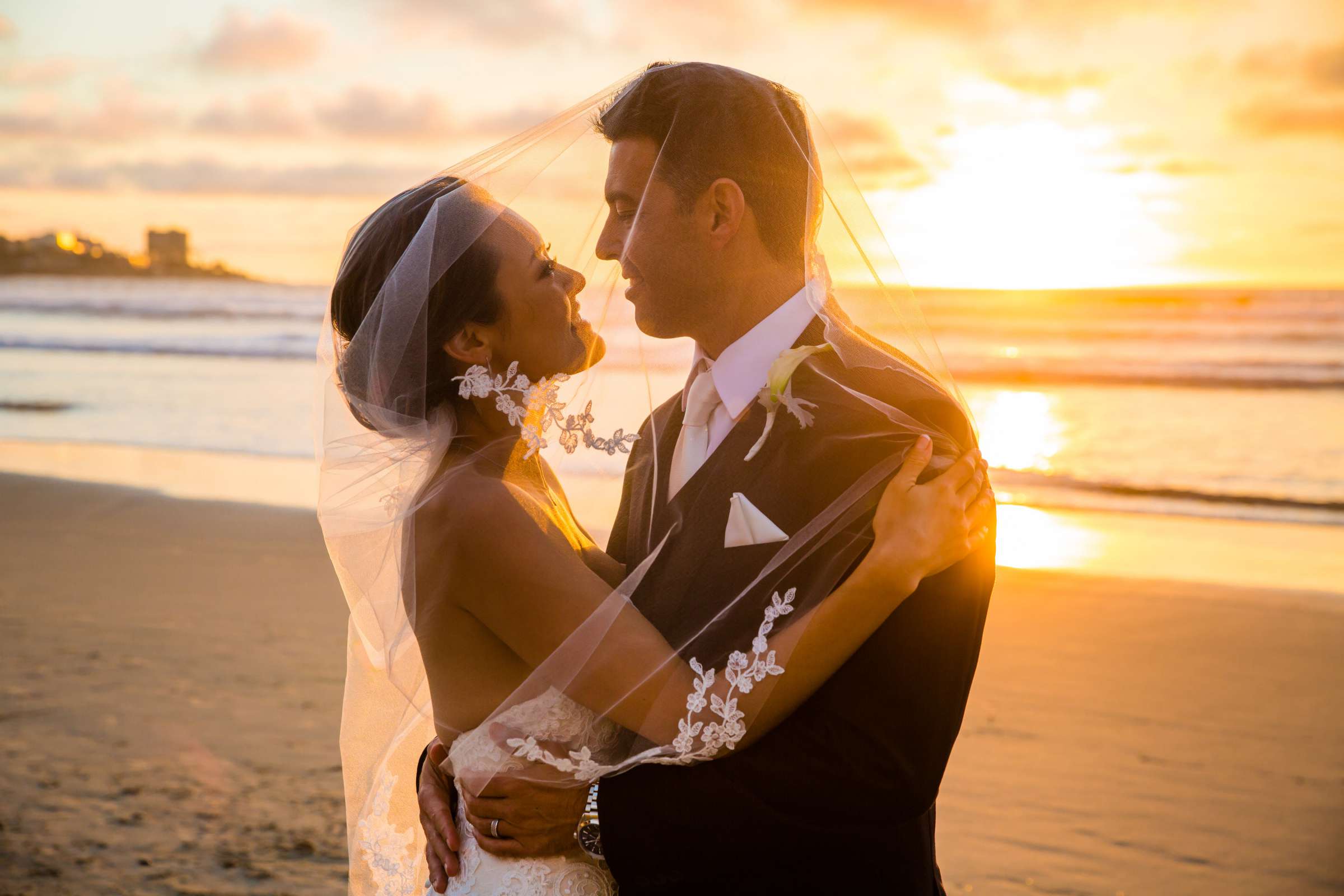 Veil, Beach at Scripps Seaside Forum Wedding coordinated by I Do Weddings, Kris and Ross Wedding Photo #21 by True Photography