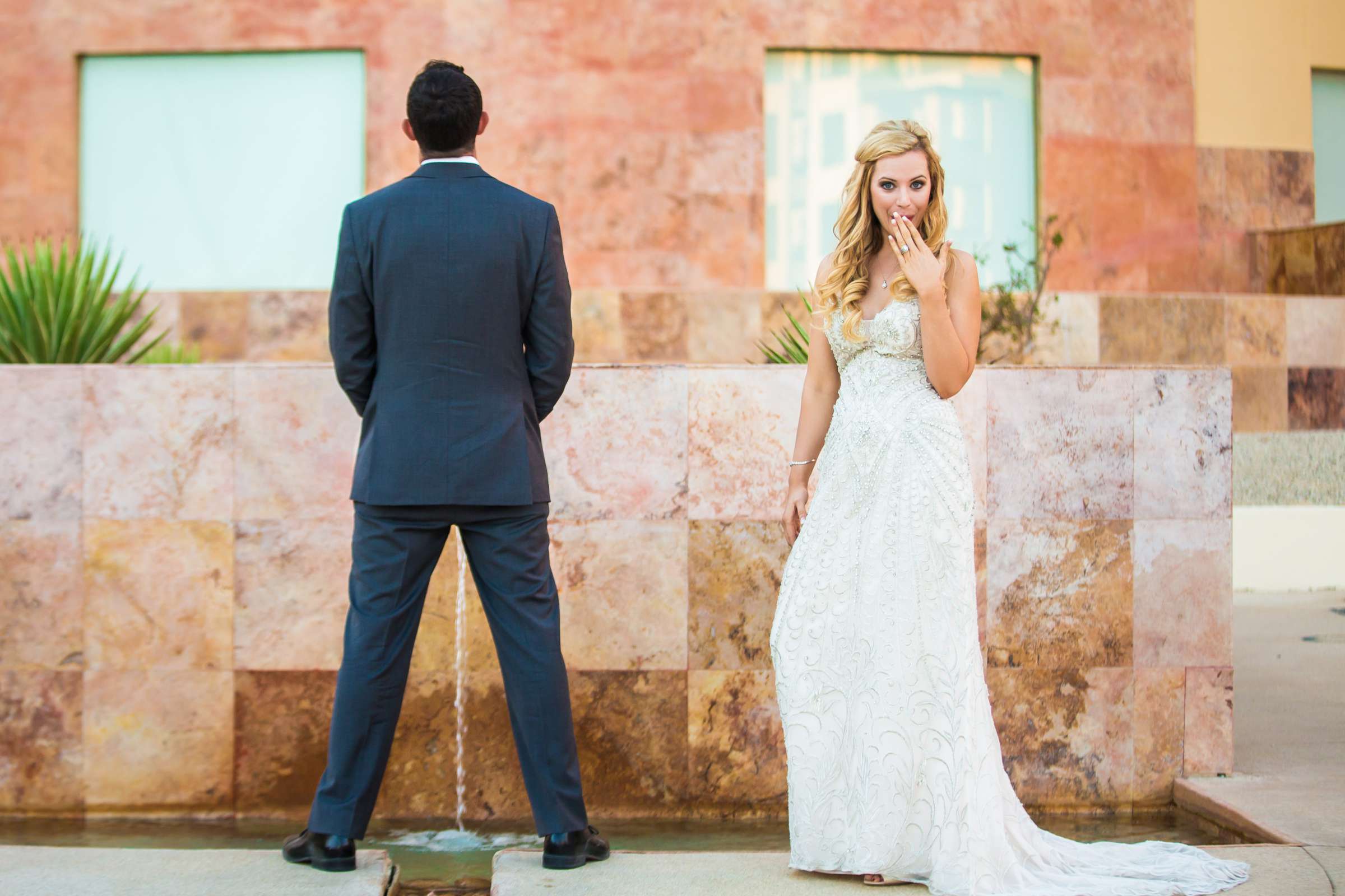 Funny moment at Pueblo Bonito Pacifica Wedding coordinated by Michelle Garibay Events, Brenna and Tim Wedding Photo #17 by True Photography