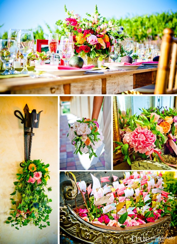 Kathryn-Gayner-Distinctive-Florals-and-Events designed beautiful colorful centerpieces and bouquets of Juliet roses, mint, peonies and dahlias, snapdragons and sweat pea