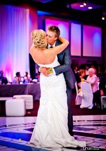 The bride and grooms first dance at their wedding reception at San Diego's Hard Rock Hotel