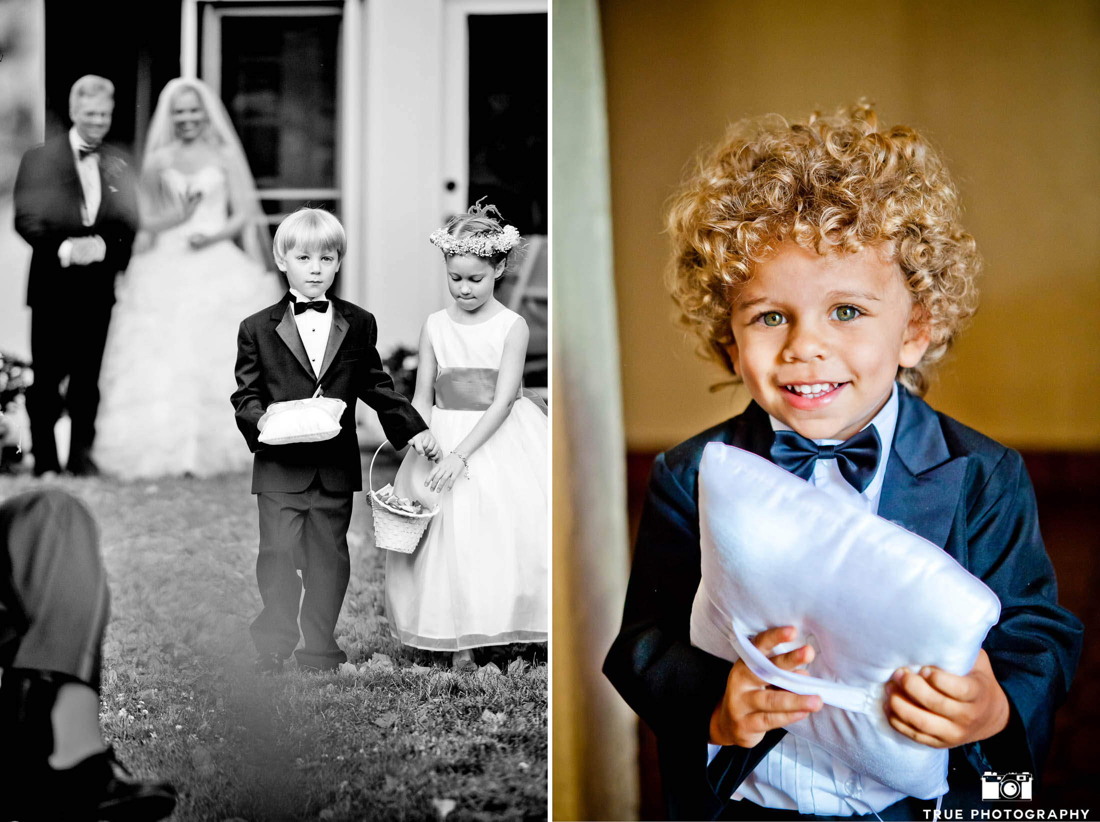 composite photo of ring bearers with pillows