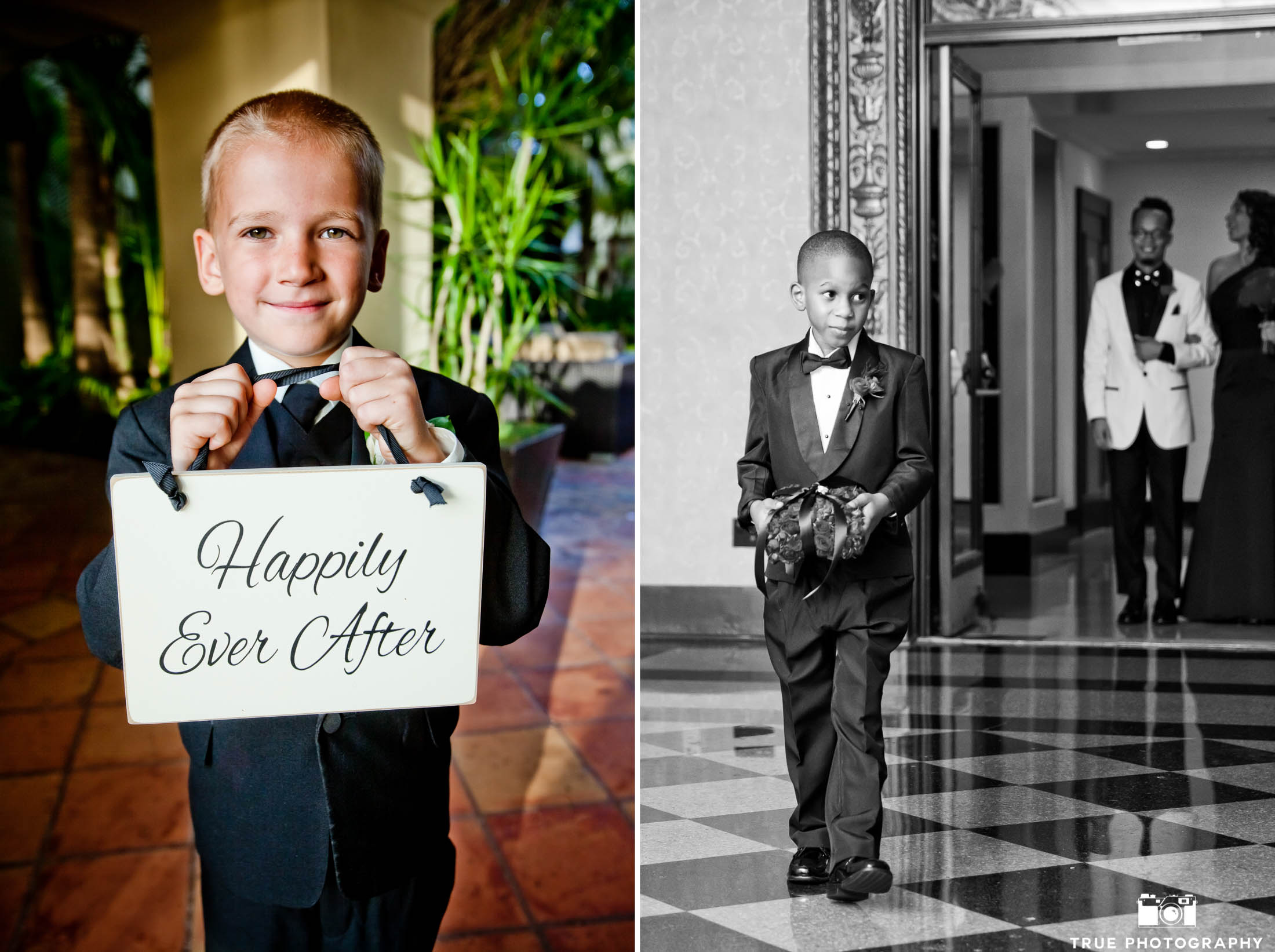 smiling ring bearers making an entrance