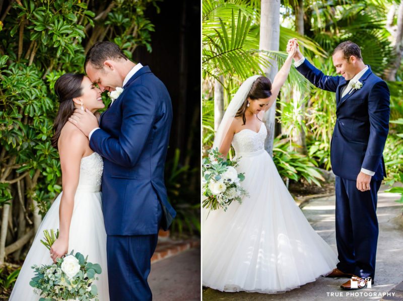Groom reacts to seeing Bride during First Look at Bahia Resort