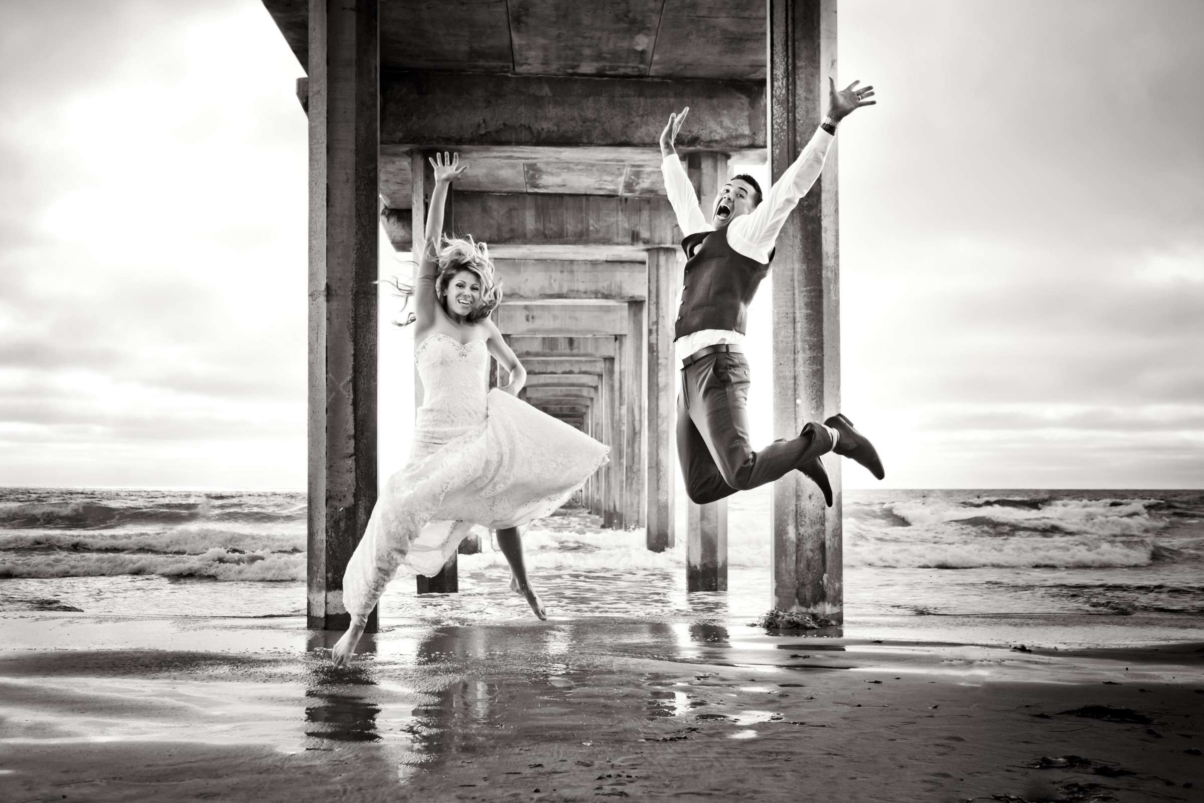 Rocker moment, Beach at Scripps Seaside Forum Wedding coordinated by Carmin Designs, Kelly and Jodie Wedding Photo #6 by True Photography