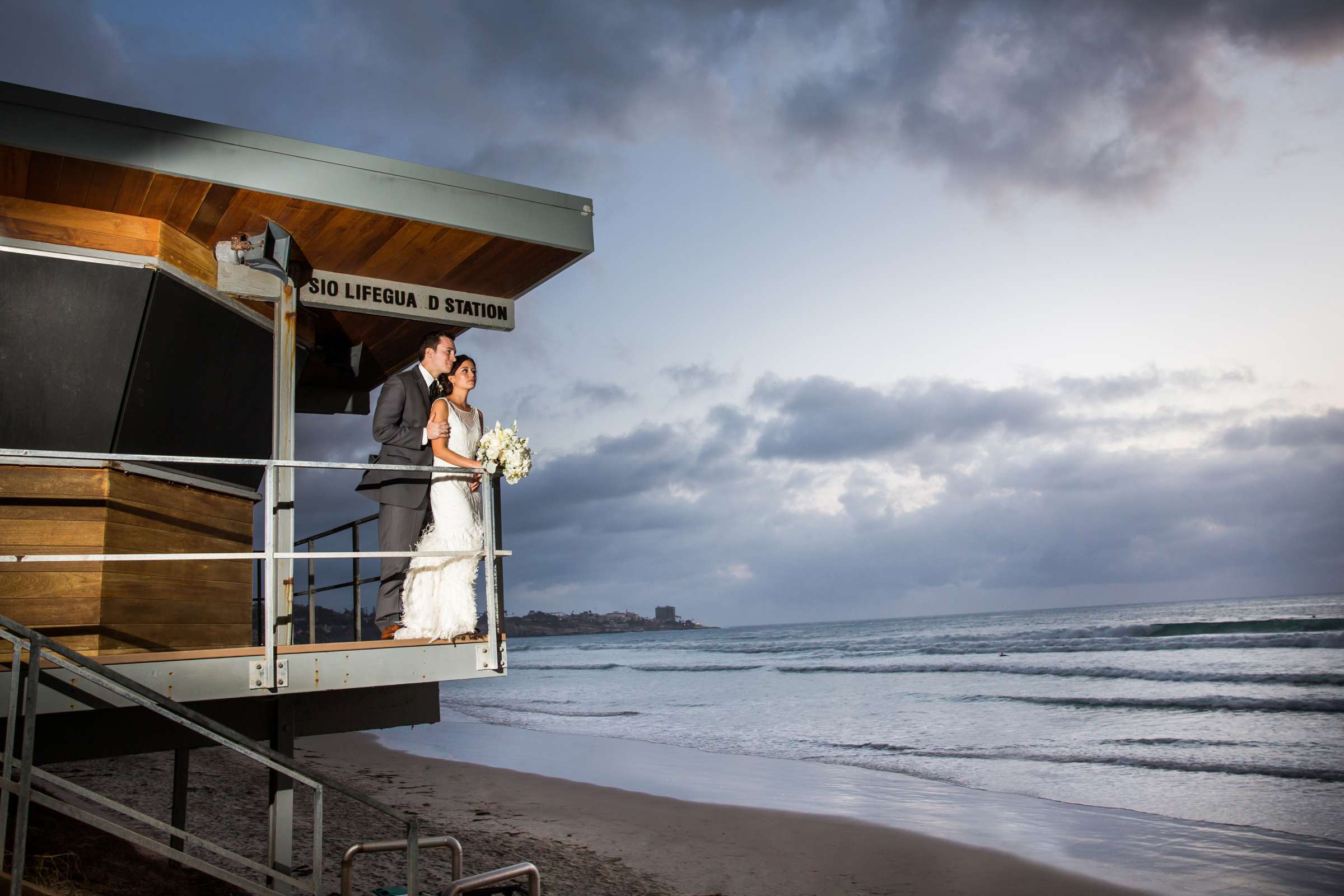 Bride and Groom, Beach at Scripps Seaside Forum Wedding coordinated by First Comes Love Weddings & Events, Katy and Adam Wedding Photo #1 by True Photography