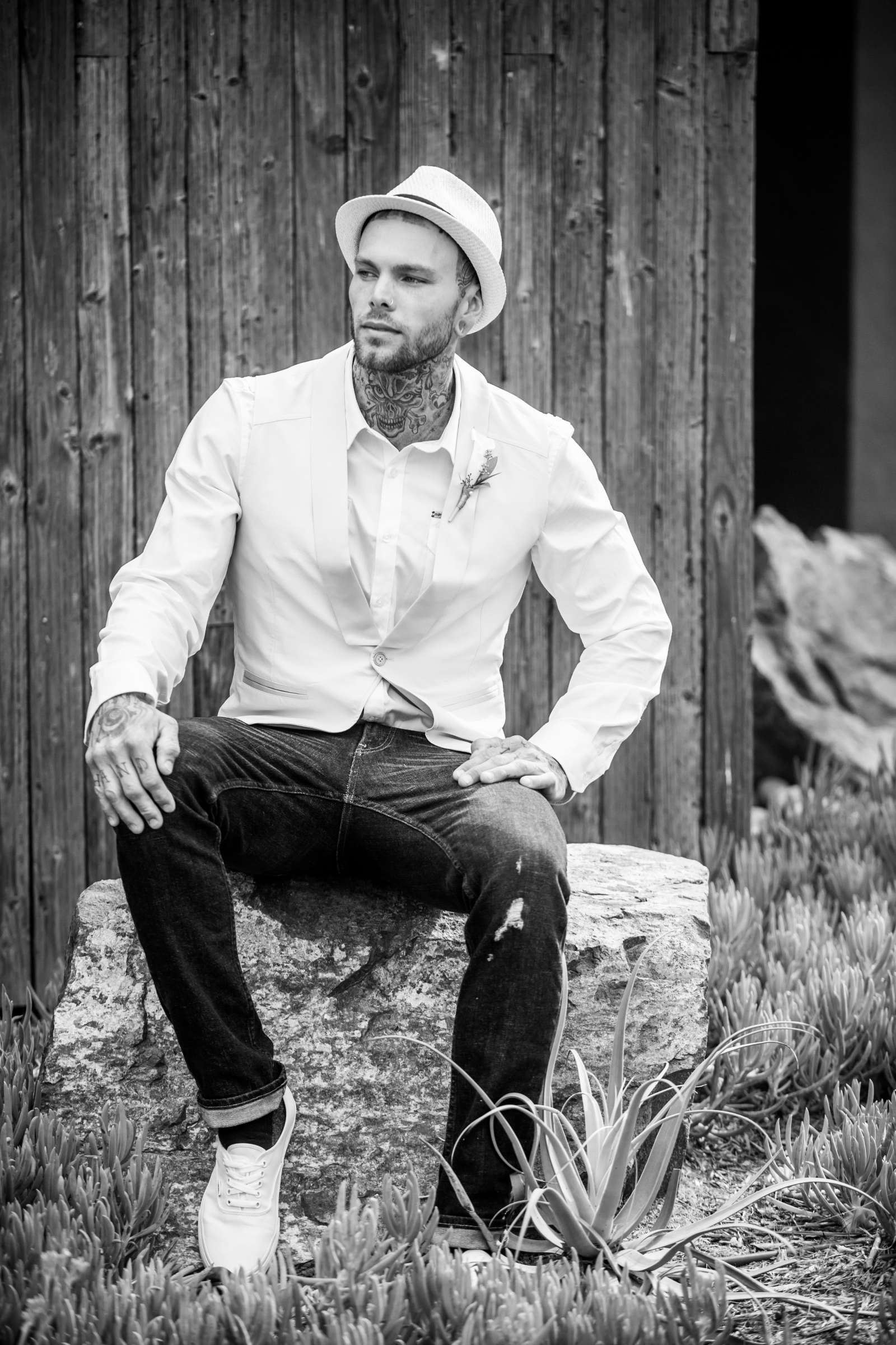 Fashion, Groom, Black and White photo, Stylized Portrait at Paradise Point Wedding, Kayla and David Wedding Photo #7 by True Photography