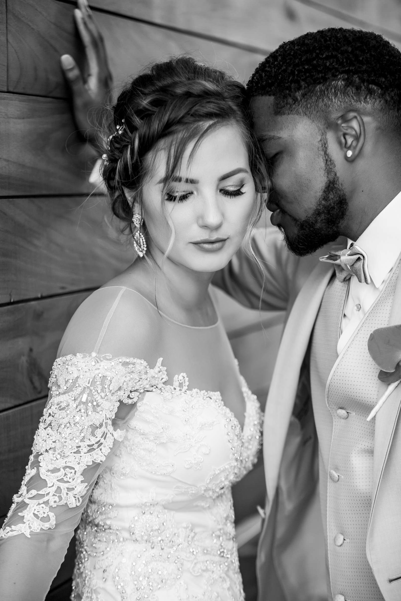 Romantic moment, Black and White photo at Scripps Seaside Forum Wedding coordinated by Lavish Weddings, Nicole and Brandon Wedding Photo #14 by True Photography