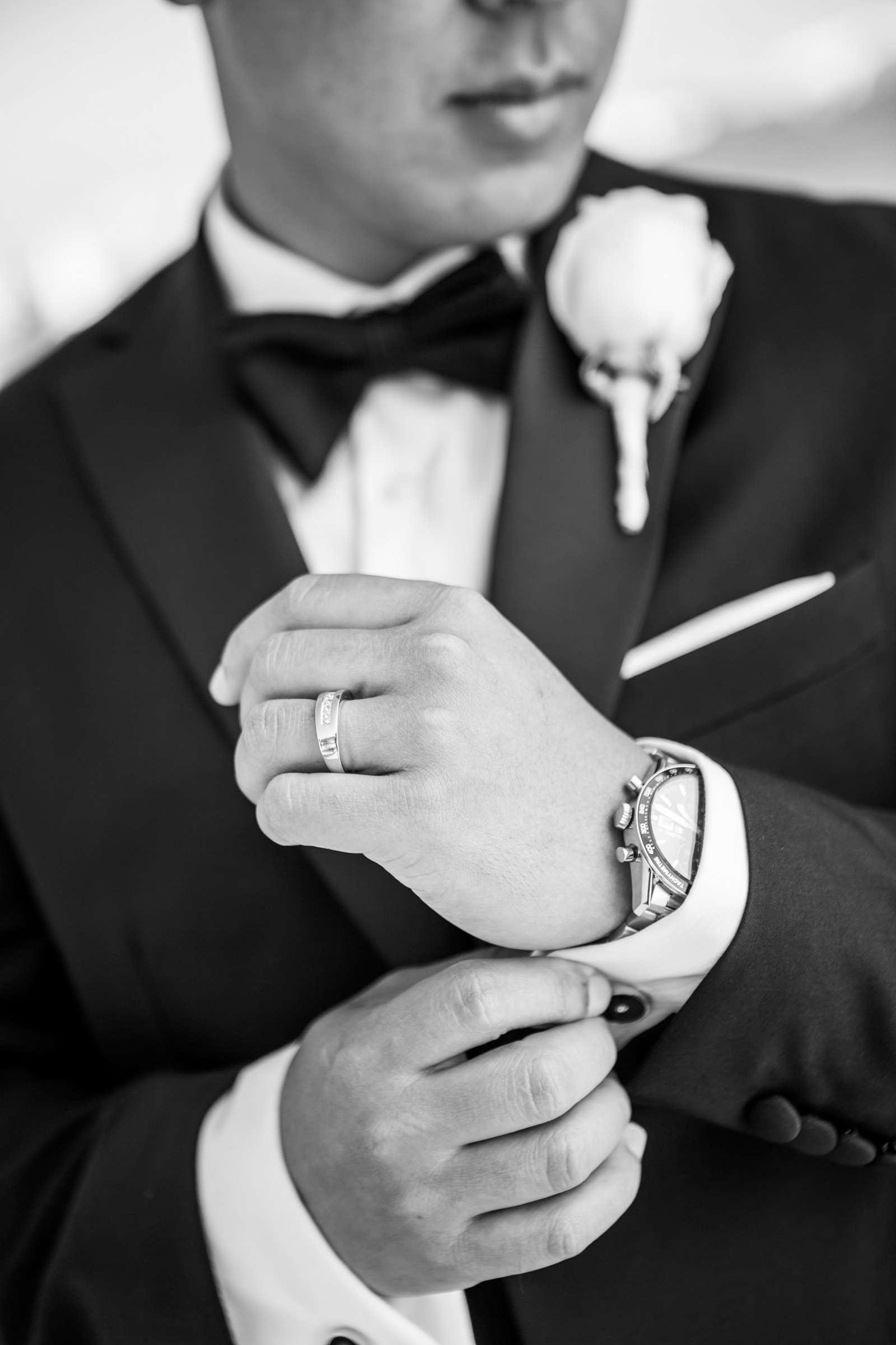 Groom, Black and White photo, Getting Ready at Admiral Kidd Club Wedding, Annie and Patrick Wedding Photo #12 by True Photography