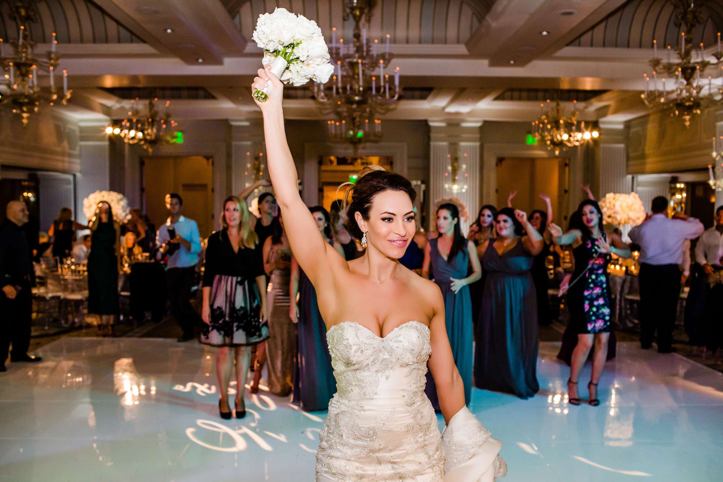 Bouquet and Garter Toss at Shutters on the Beach Wedding coordinated by Kristeen LaBrot Events, Ashley and Alex Wedding Photo #99 by True Photography