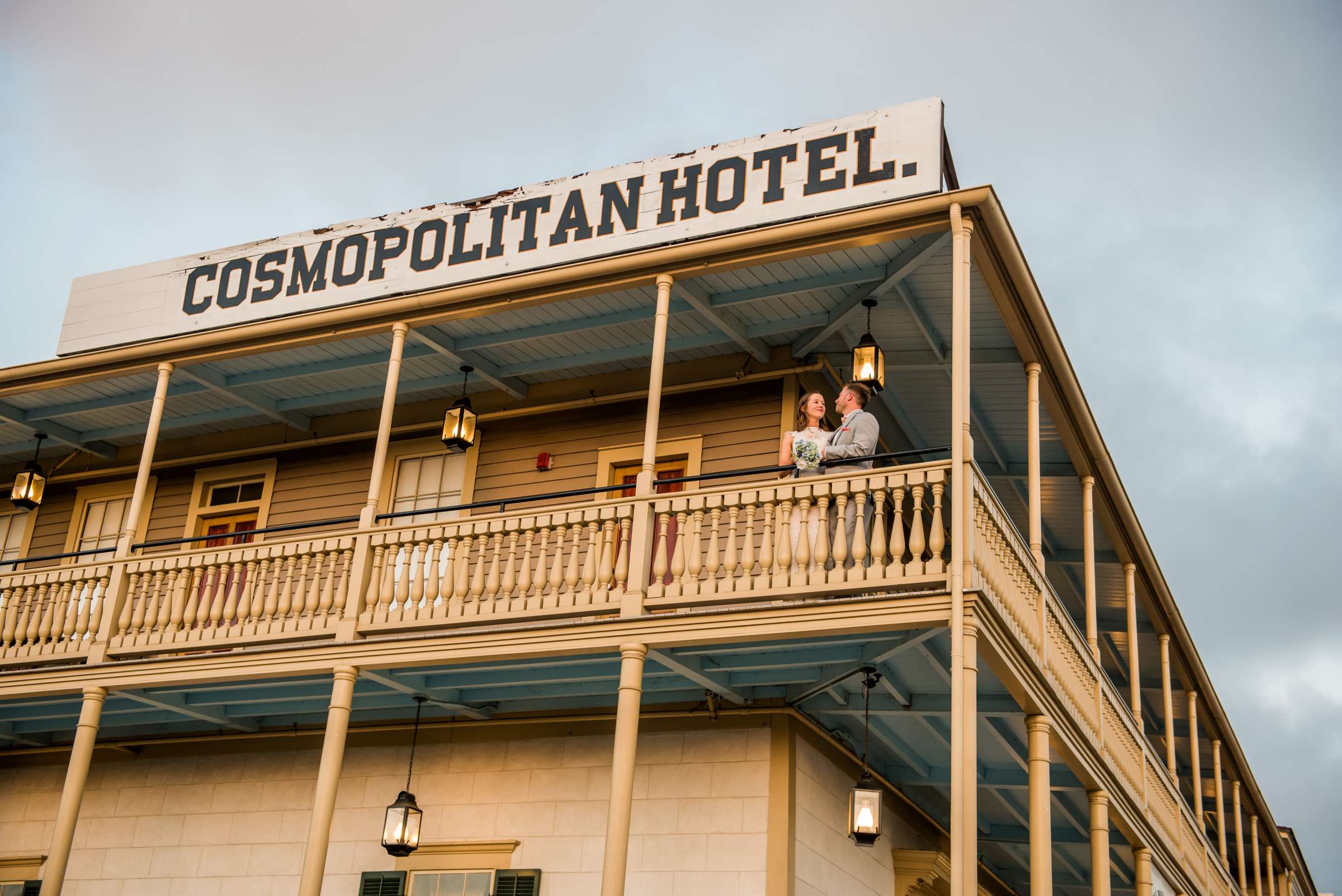 Bride and Groom at Cosmopolitan Hotel & Restaurant Wedding, Kaitlin and Andrew Wedding Photo #89 by True Photography